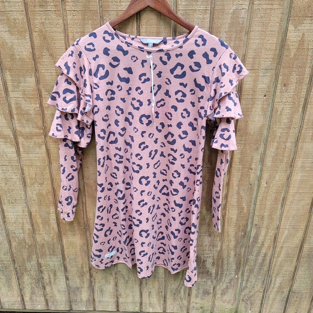 Simply Southern NWT Leopard Print Ruffled Sleeves Dress Womens Size M